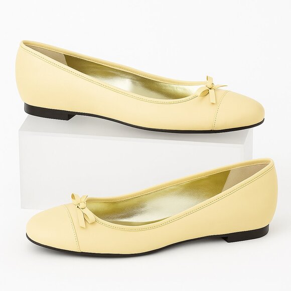 Talbots Size 9½N Butter Yellow Leather Ballet Flats Genuine Leather Bow Shoes - Picture 1 of 9